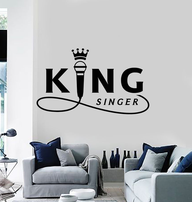 Vinyl Wall Decal Karaoke Singer King Microphone Crown Music Stickers Mural (g838)