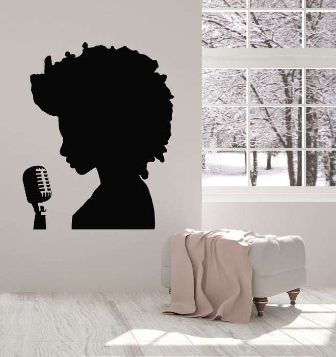 Vinyl Wall Decal Singer Microphone Karaoke Girl Woman Music Stickers Mural (g3079)