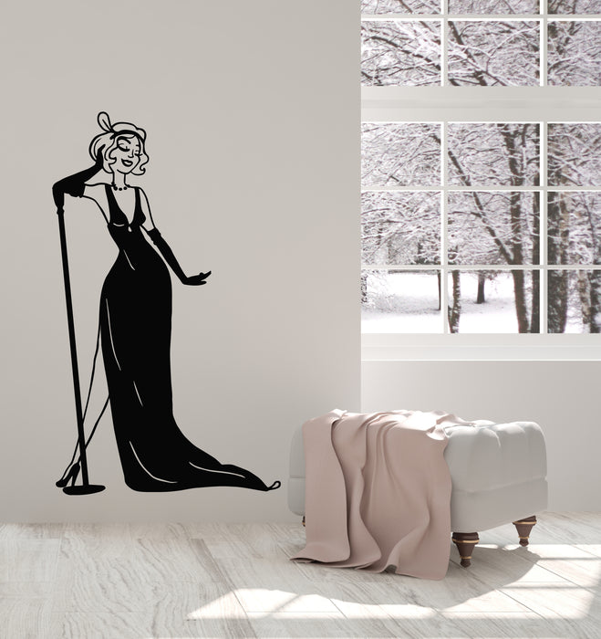 Vinyl Wall Decal Singer Girl Lady Karaoke Bar Microphone Music Stickers Mural (g3745)