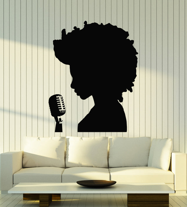 Vinyl Wall Decal Singer Microphone Karaoke Girl Woman Music Stickers Mural (g3079)