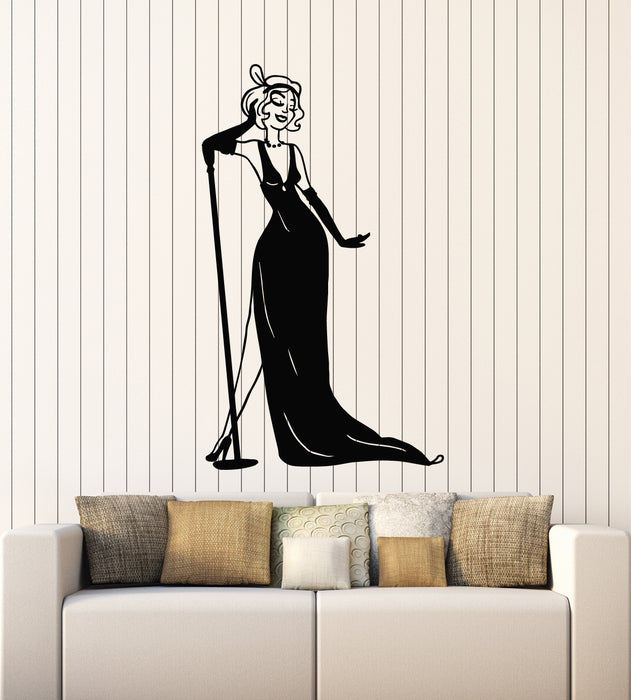 Vinyl Wall Decal Singer Girl Lady Karaoke Bar Microphone Music Stickers Mural (g3745)