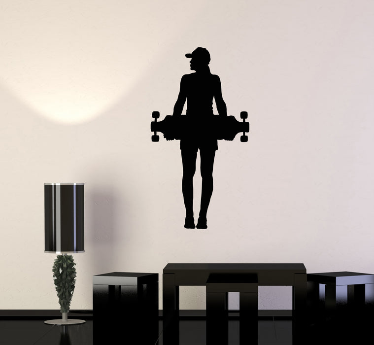 Vinyl Wall Decal Skateboarder Girl Silhouette Teenager Skateboarding Stickers Mural (ig6095)