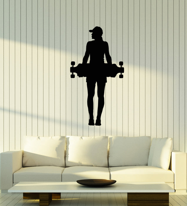Vinyl Wall Decal Skateboarder Girl Silhouette Teenager Skateboarding Stickers Mural (ig6095)
