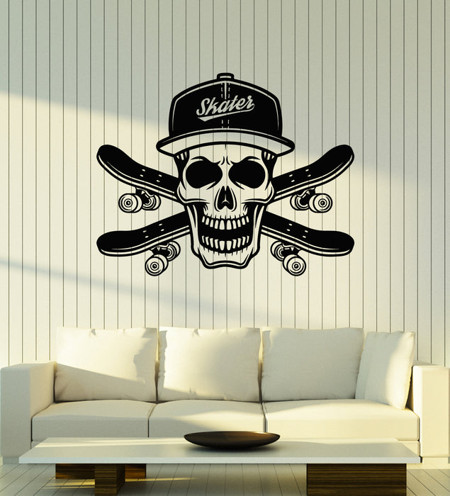 Vinyl Wall Decal Teen Room Skater Skull Bones Skating Sports Stickers Mural (g4468)