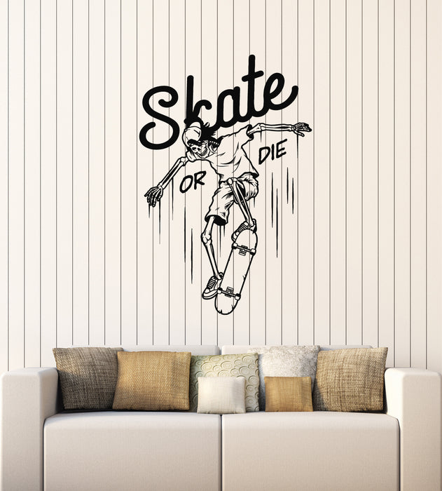 Vinyl Wall Decal Skull Skater Skateboard Skate Or Die Teen Room Stickers Mural (g4477)