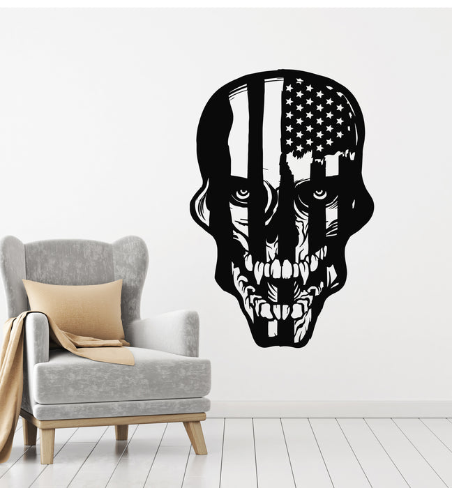 Vinyl Wall Decal Skull Bones Human Skeleton Patriot USA Flag Stickers Mural (g1201)