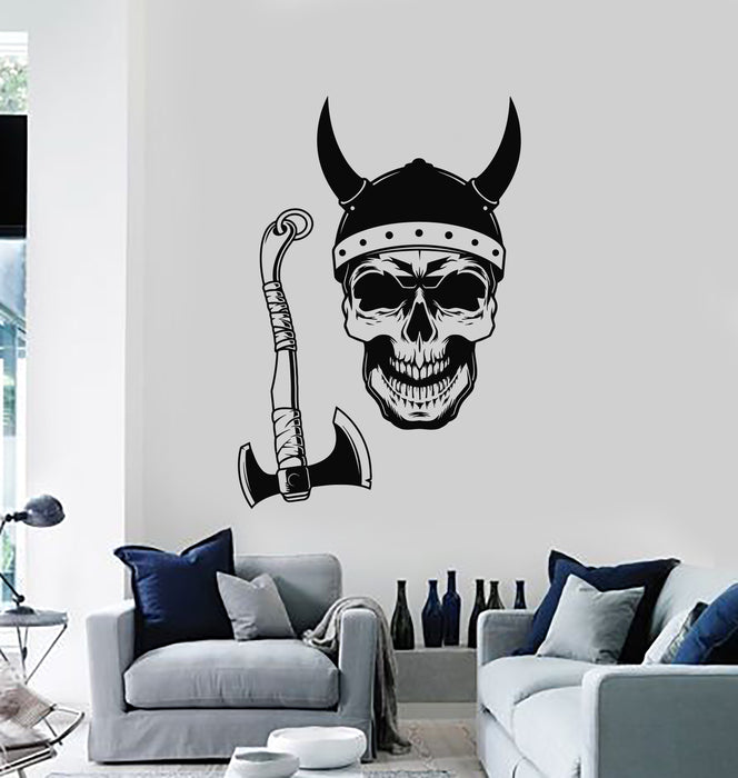 Vinyl Wall Decal Skull Viking Skeleton Axe Weapon Helmet Stickers Mural (g699)