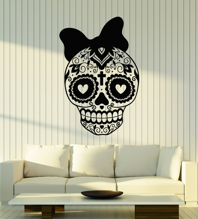 Vinyl Wall Decal Day Of The Dead Symbol Mexico Skull Mexican Girl Stickers Mural (g1137)