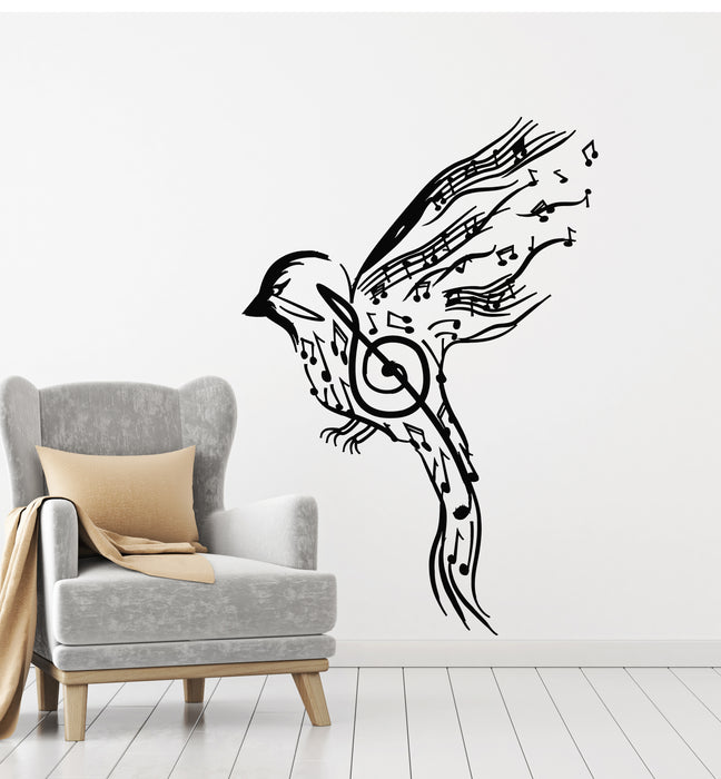 Vinyl Wall Decal Sketch Bird Music Notes Patterns Music School Stickers Mural (g6795)