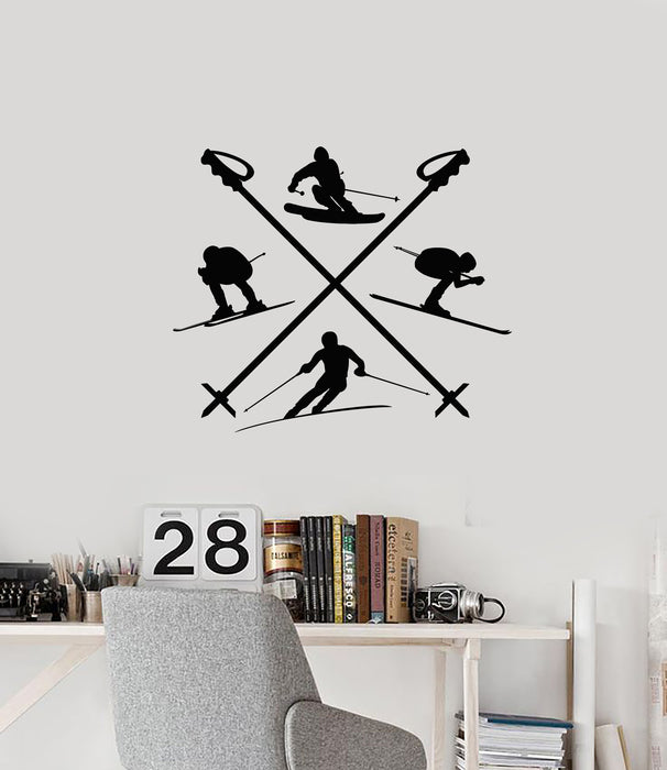 Vinyl Wall Decal Skiers Skiing Ski Rental Winter Sports Decor Stickers Mural (ig6107)