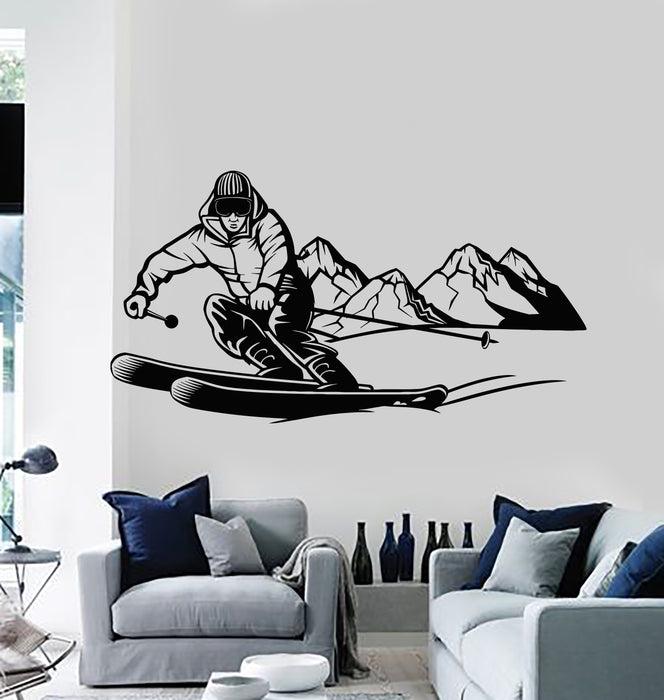 Autocollant mural en vinyle Ski Skieur Aventure extrême Montagne Sport Autocollants Mural (g1084)