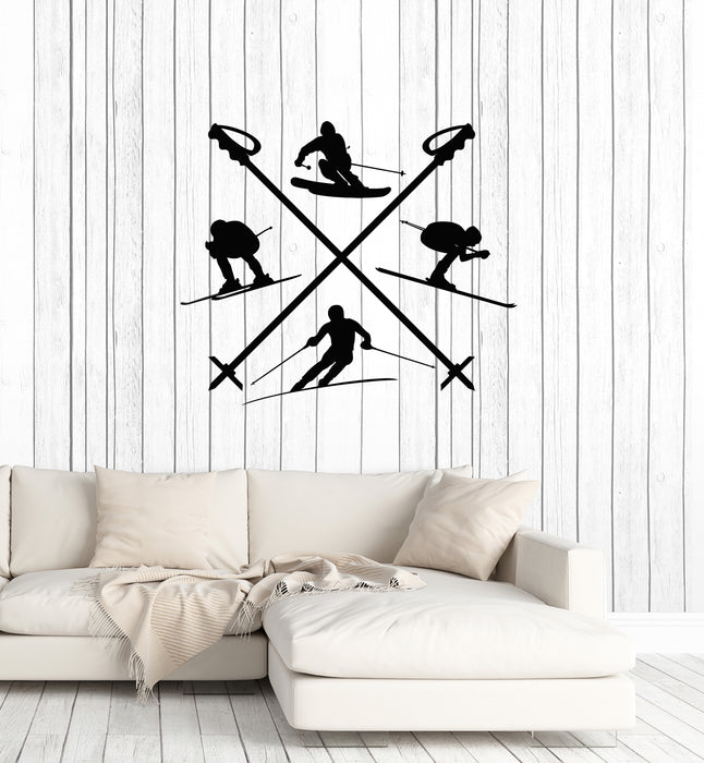 Vinyl Wall Decal Skiers Skiing Ski Rental Winter Sports Decor Stickers Mural (ig6107)