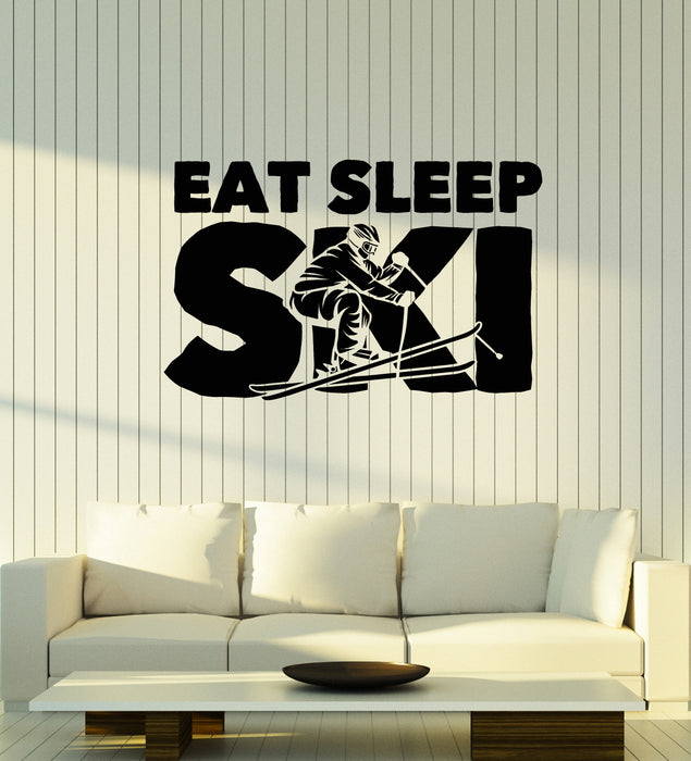 Vinyl Wall Decal Words Eat Sleep Ski Winter Extreme Sport Skiing Stickers Mural (g3411)