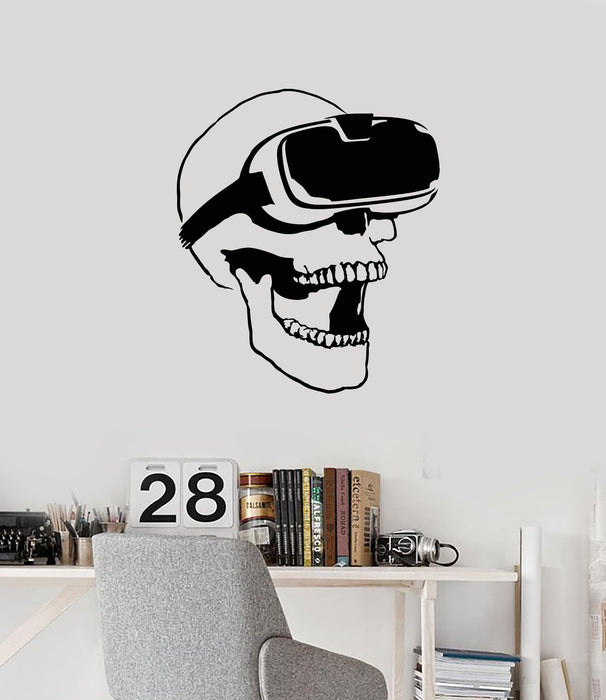 Vinyl Wall Decal Skull VR Headset Virtual Reality Gamer Video Game Stickers Mural (ig5365)