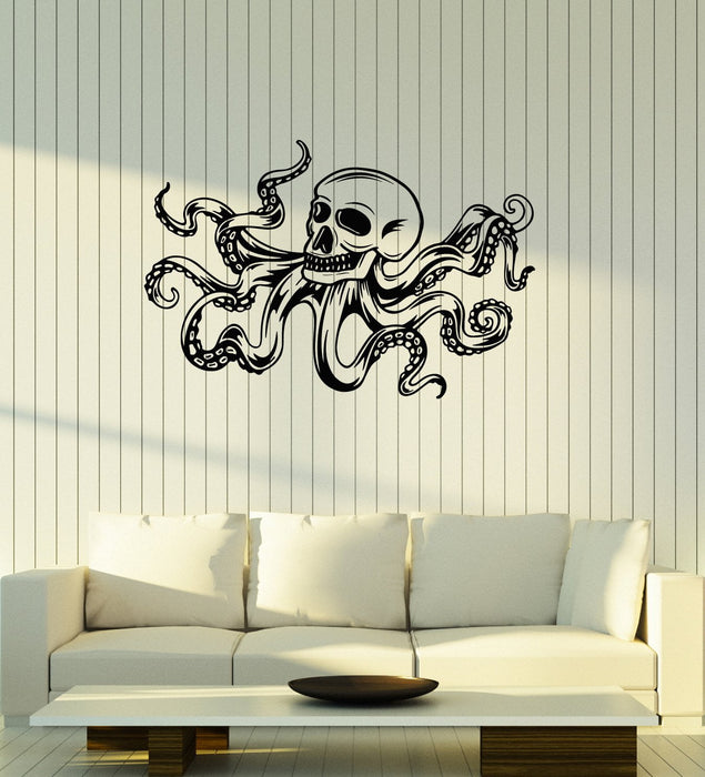 Vinyl Wall Decal Octopus Skull Tentacles Marine Monster Art Stickers Mural (ig5311)
