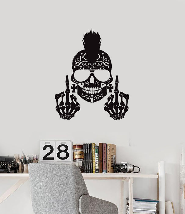 Виниловая наклейка на стену Череп Панк Скелет Средний палец Декор Искусство Наклейки Фреска (ig5648)