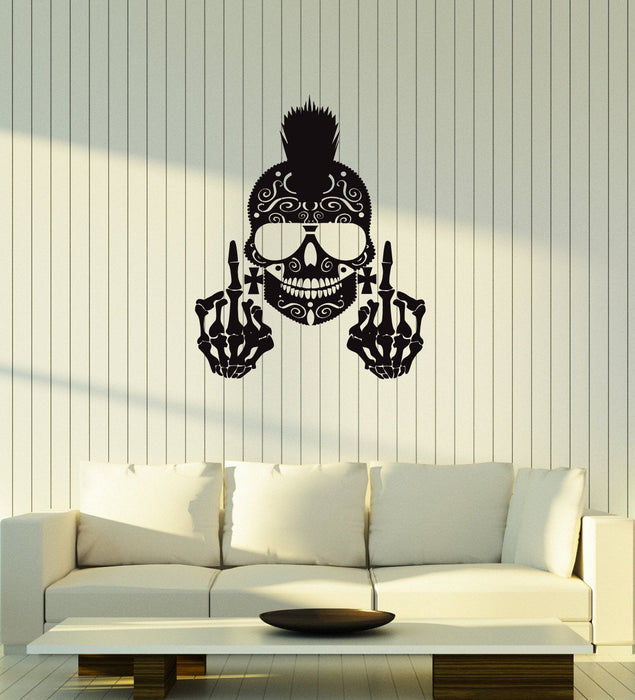 Виниловая наклейка на стену Череп Панк Скелет Средний палец Декор Искусство Наклейки Фреска (ig5648)