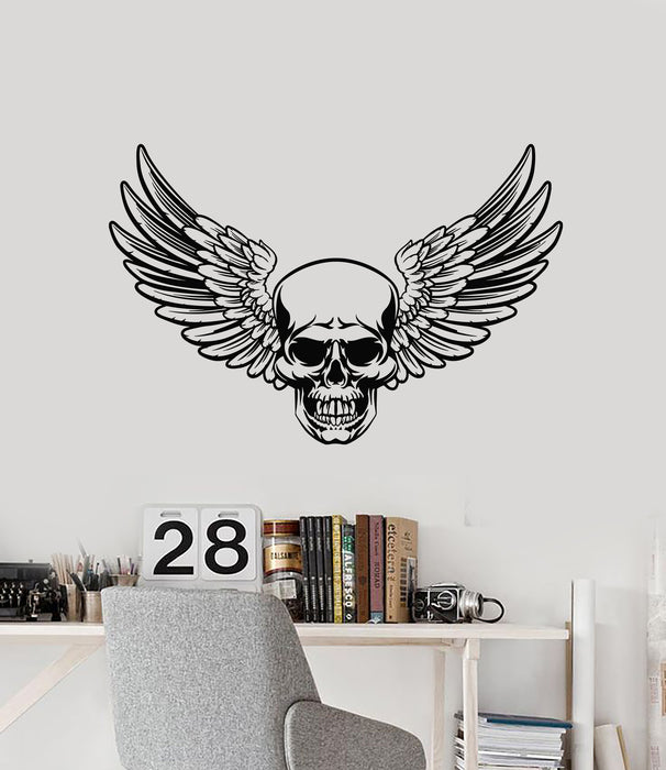 Vinyl Wall Decal Skull Bones Wings Scary Skeleton Death Stickers Mural (g1323)