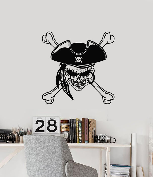 Vinyl Wall Decal Sea Bandit Pirate Skull Bones Nautical Art Stickers Mural (g1815)