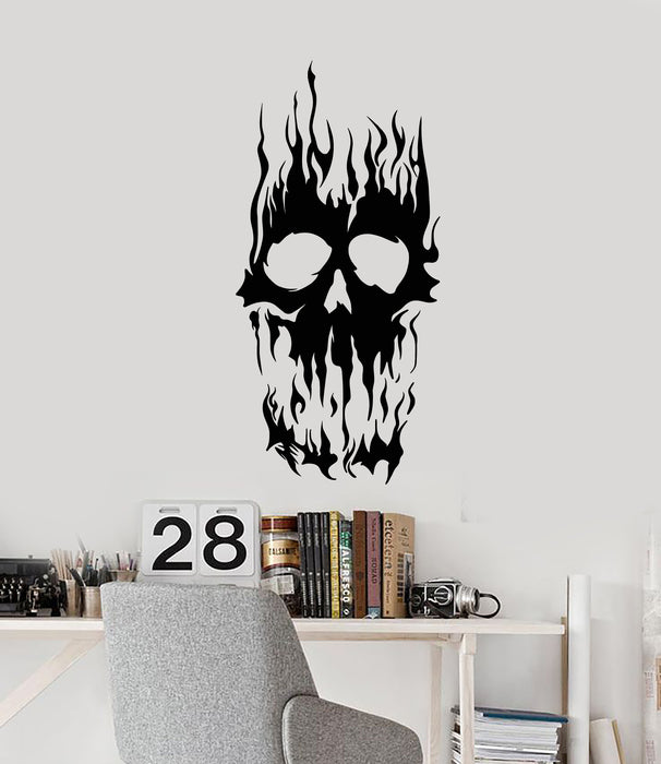 Vinyl Wall Decal Horror Scary Tattoo Skull Fire Skeleton Teen Room Stickers Mural (g2153)