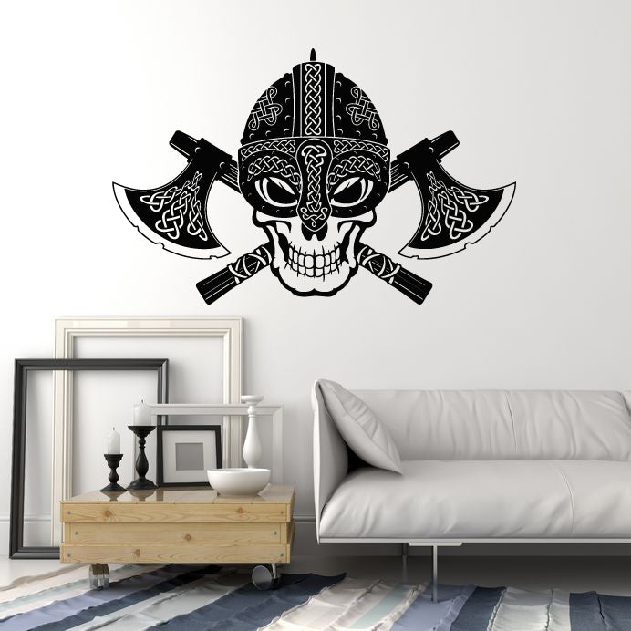 Vinyl Wall Decal Warrior Skull Armour Skeleton Viking Axes Stickers Mural (g2217)
