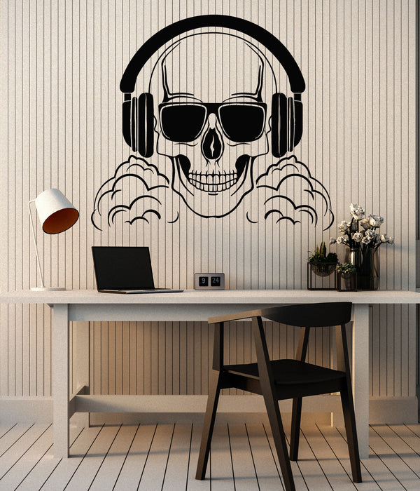 Vinyl Wall Decal Headphones Funny Skull Bones Gamer Playroom Stickers Mural (g2316)