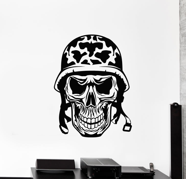 Vinyl Wall Decal Skull And Bones Soldier Skeleton Head Helmet Stickers Mural (g808)
