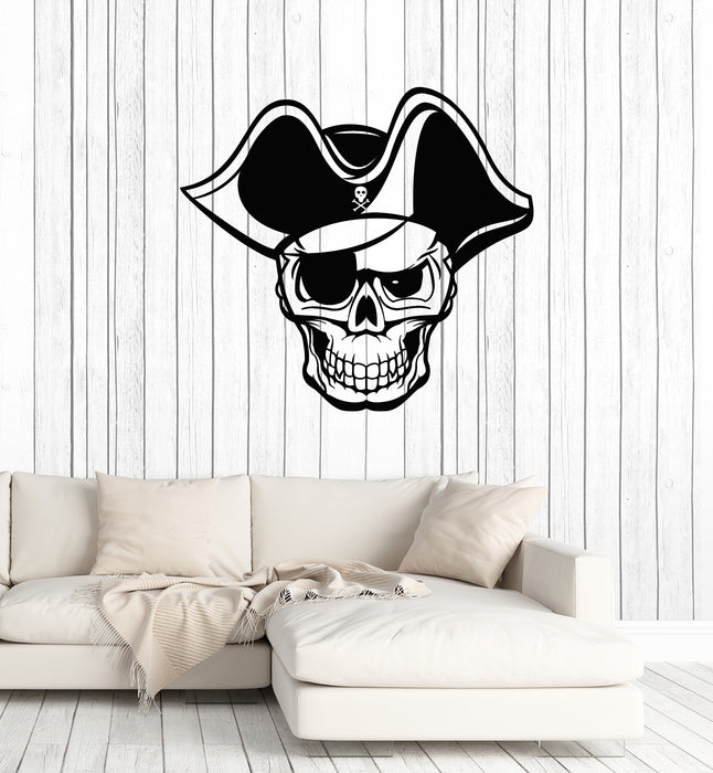 Vinyl Wall Decal Skull Pirate Skeleton Hat Sea Child Kids Room Stickers Mural (g1464)