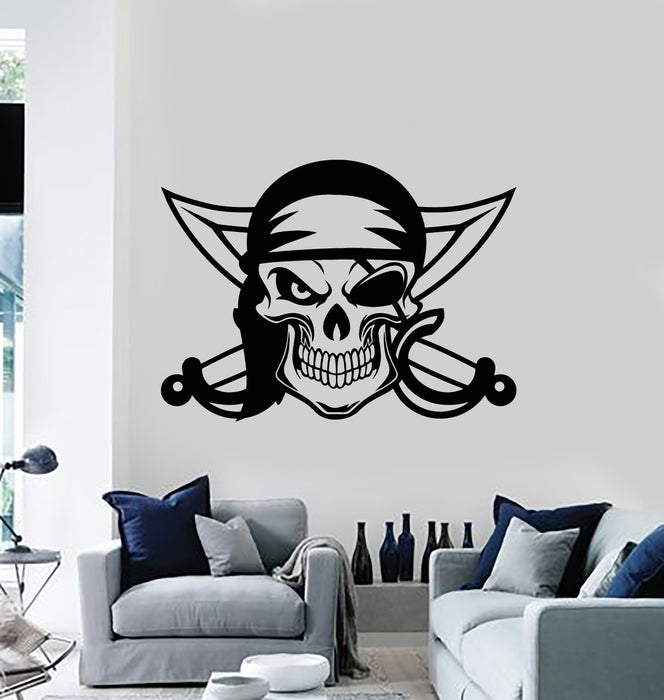 Vinyl Wall Decal Pirate Swords Skull and Bones Marine Bandit Stickers Mural (g1591)
