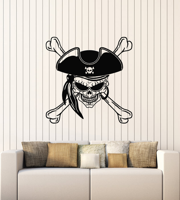 Vinyl Wall Decal Sea Bandit Pirate Skull Bones Nautical Art Stickers Mural (g1815)