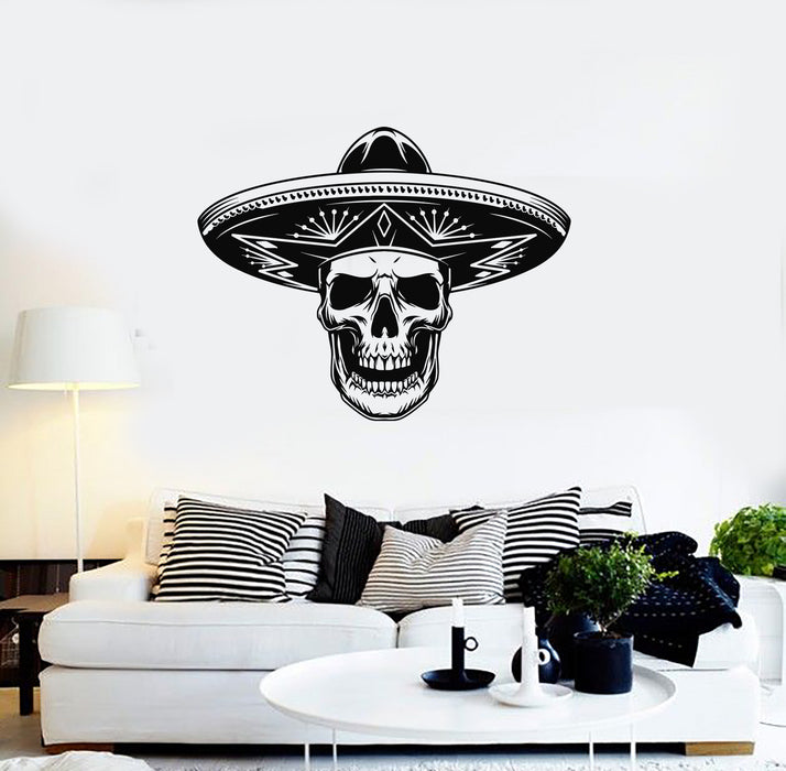 Vinyl Wall Decal Mexican Sombrero Mexico Latin America Art Skull Stickers Mural (g2050)