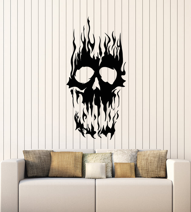 Vinyl Wall Decal Horror Scary Tattoo Skull Fire Skeleton Teen Room Stickers Mural (g2153)