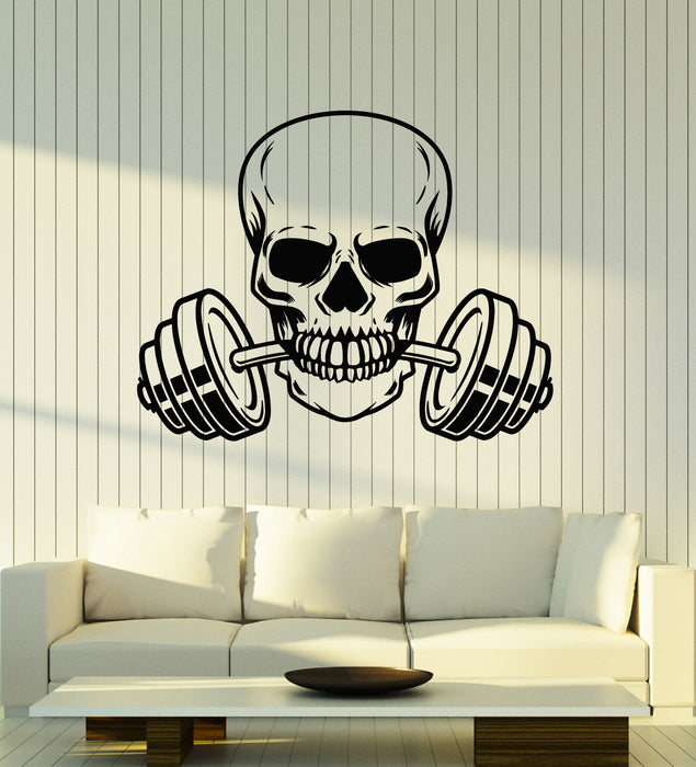 Vinyl Wall Decal Skull Barbell Iron Sports Fan Weight Gym Stickers Mural (g2391)