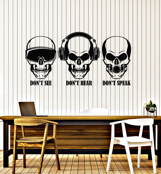 Vinyl Wall Decal Don't See Hear Speak Skull Bones Teen Room Decor Stickers Mural (g2500)