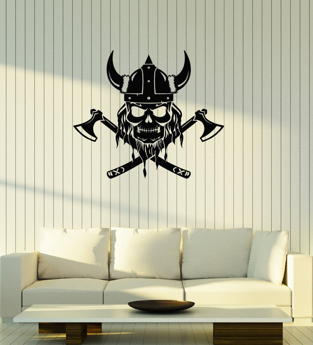 Виниловая наклейка на стену Череп скандинавского воина топоры шлем наклейки для интерьера фреска (ig5798)