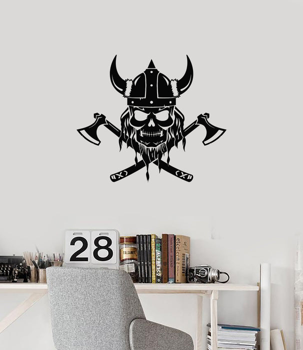 Vinyl Wall Decal Skull Scandinavian Warrior Axes Helmet Interior Stickers Mural (ig5798)