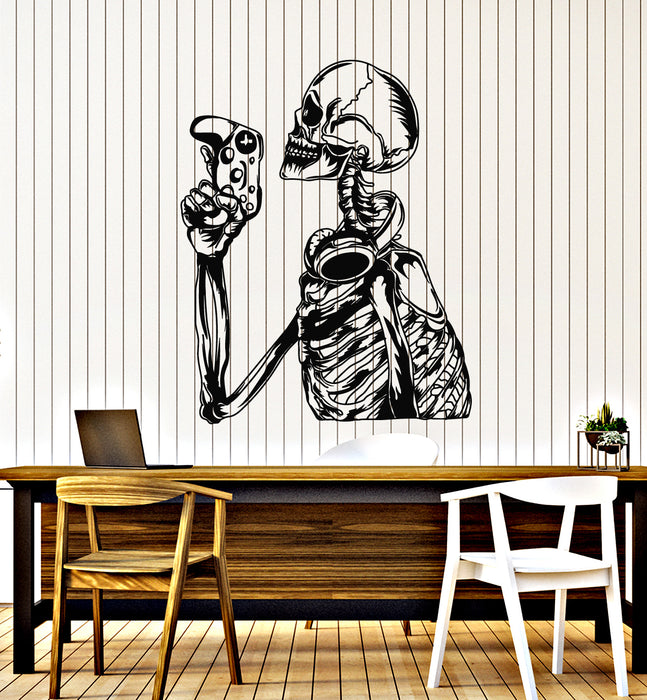 Vinyl Wall Decal  Funny Skull Gamer Player Joystick Game Zone Stickers Mural (g4227)