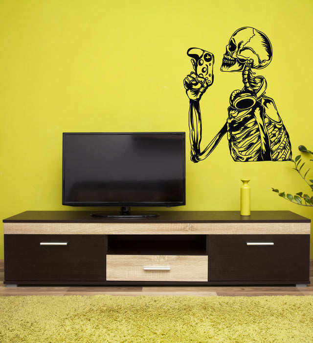 Vinyl Wall Decal  Funny Skull Gamer Player Joystick Game Zone Stickers Mural (g4227)