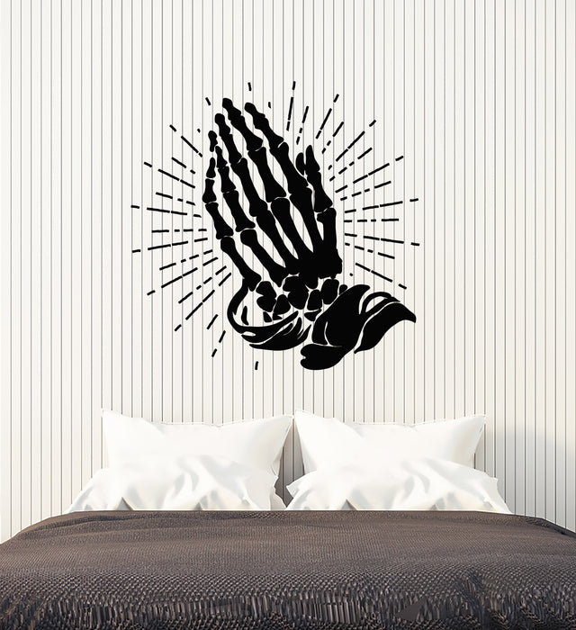 Vinyl Wall Decal Praying Skeleton Skull Hands Ornament Home Stickers Mural (g6964)