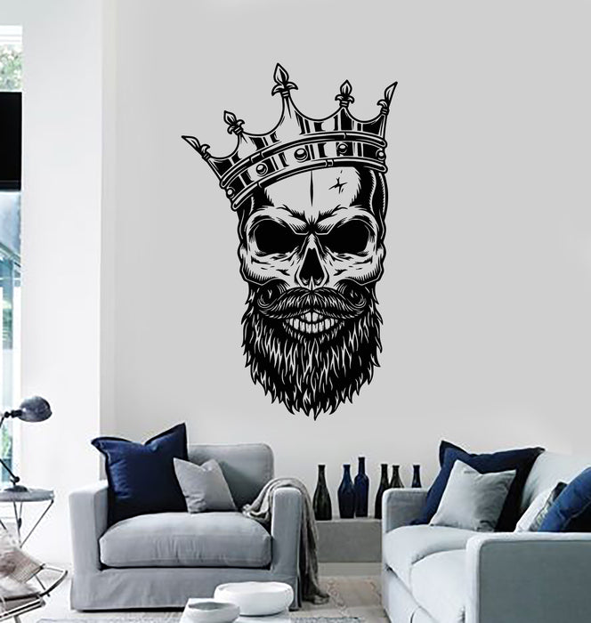 Vinyl Wall Decal Skull With Beard Crown Skeleton Death Living Room (g4543)