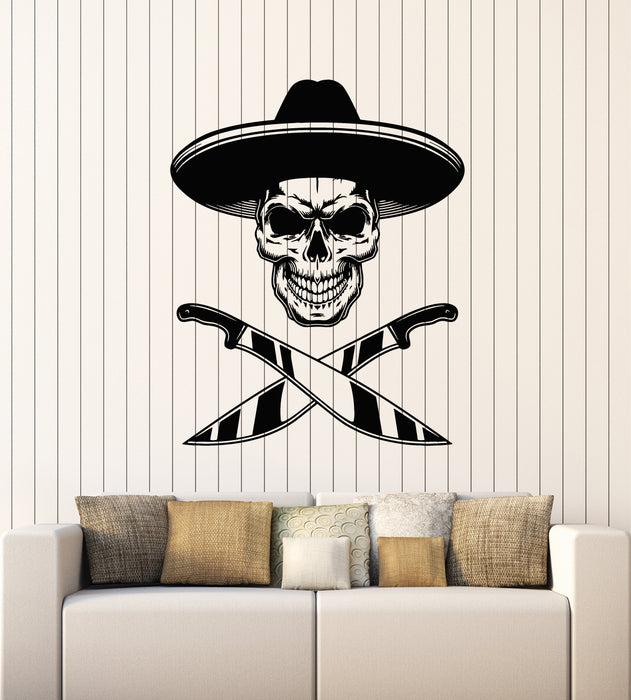 Vinyl Wall Decal Skull In A Hat Knives Skeleton Death Decor Stickers Mural (g4542)