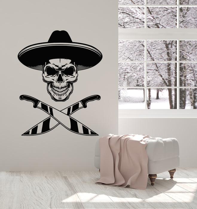 Vinyl Wall Decal Skull In A Hat Knives Skeleton Death Decor Stickers Mural (g4542)