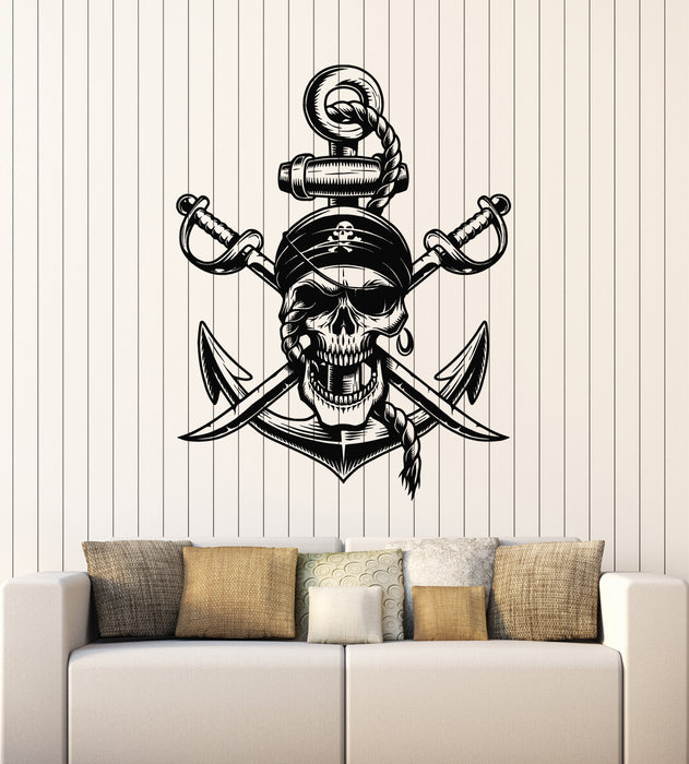 Vinyl Wall Decal Pirate Symbols Skull Rope Anchor Sea Style Stickers Mural (g4512)