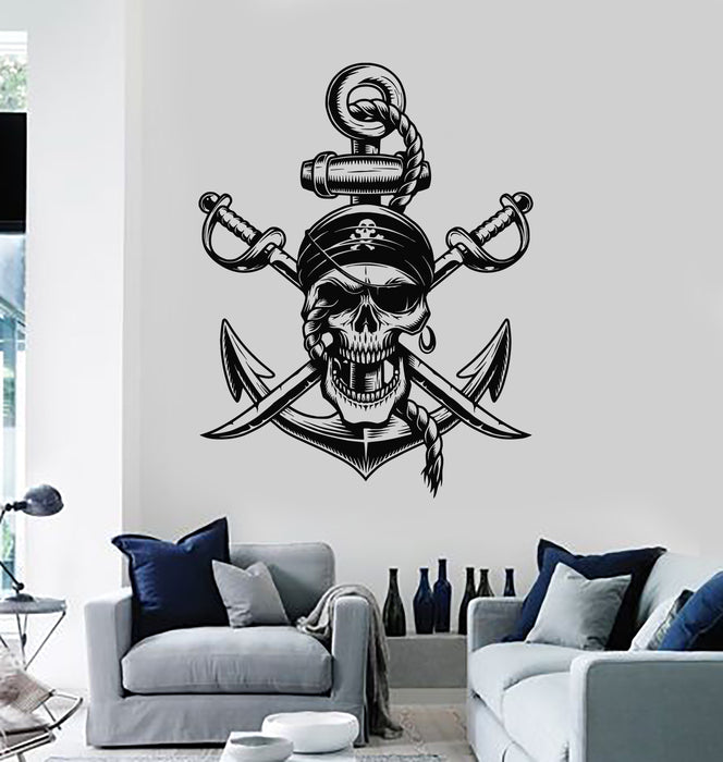 Vinyl Wall Decal Pirate Symbols Skull Rope Anchor Sea Style Stickers Mural (g4512)