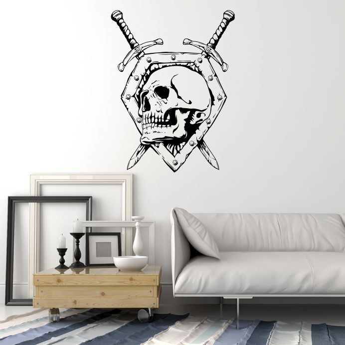 Vinyl Wall Decal Shield Swords Skull Dead Warrior Stickers Mural (ig6425)
