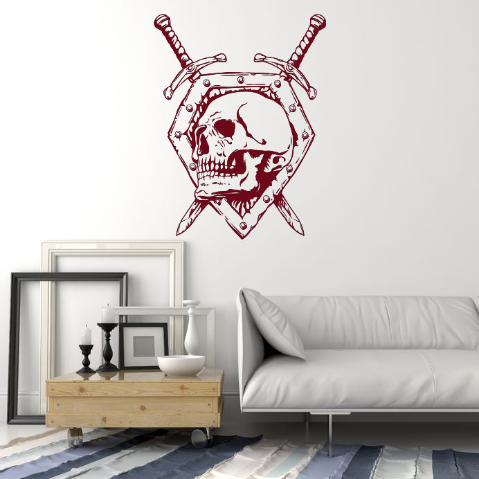Vinyl Wall Decal Shield Swords Skull Dead Warrior Stickers Mural (ig6425)