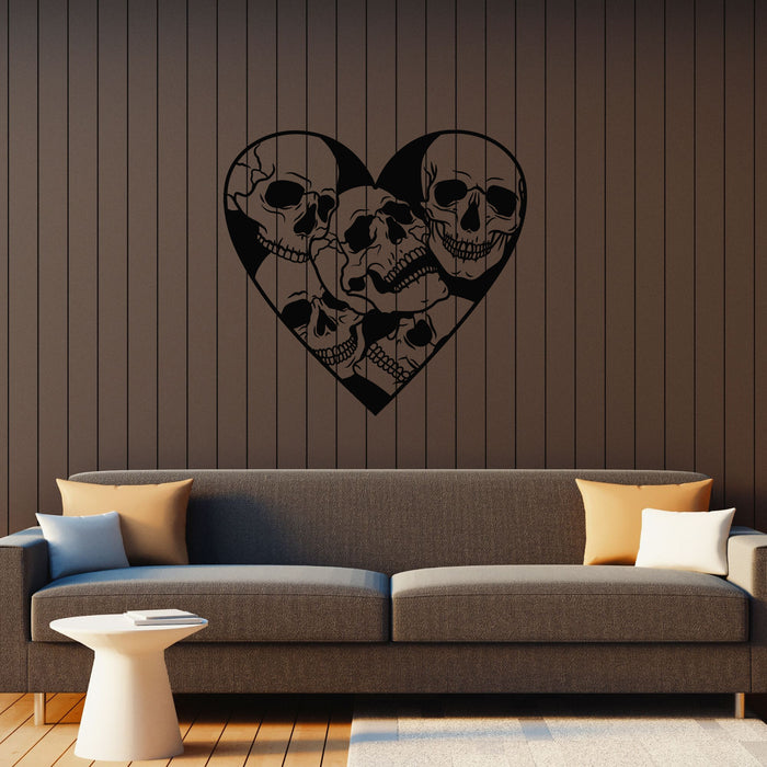 Vinyl Wall Decal Skulls In Heart Gothic Style Happy Halloween Stickers Mural (g8134)