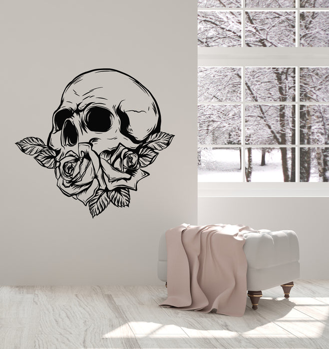 Vinyl Wall Decal Skull Bones Rose Tattoo Death Horror Decor Stickers Mural (g4429)