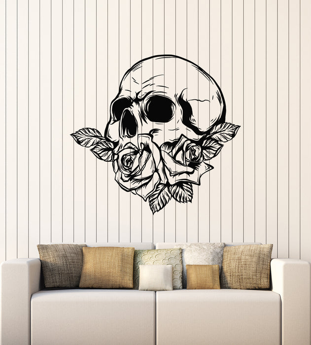 Vinyl Wall Decal Skull Bones Rose Tattoo Death Horror Decor Stickers Mural (g4429)