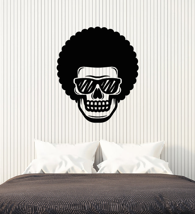 Vinyl Wall Decal Funny Hippie Skull Glasses Hair Frizz Stickers Mural (g3061)